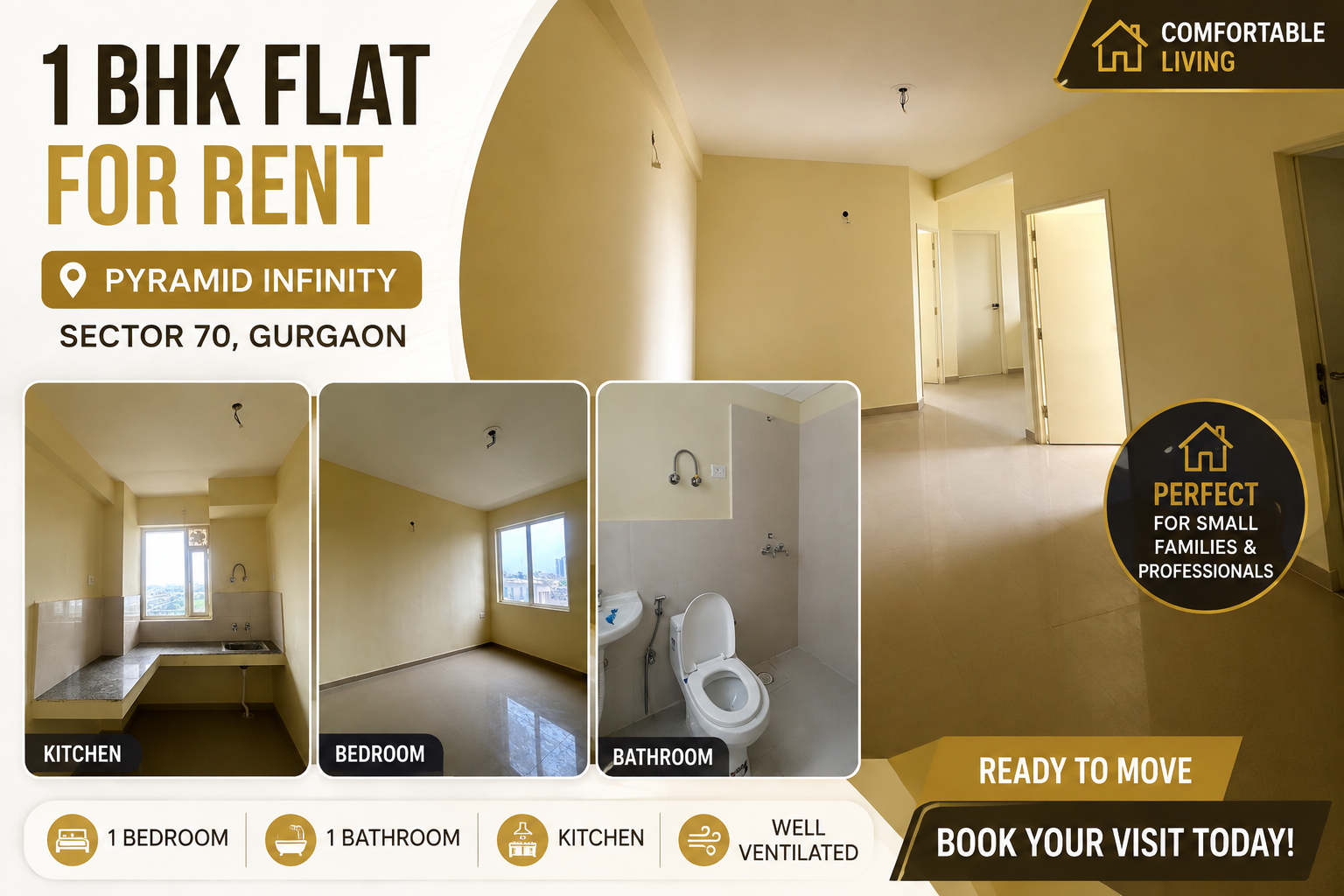 🏡1 BHK Flat For Rent In Pyramid Infinity Sector 70 Gurgaon📍