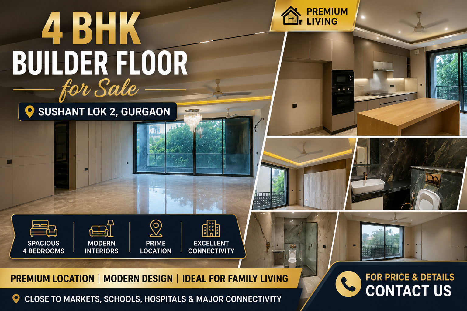 🏡4 BHK Premium Builder Floor for Sale | Sushant Lok 2, Gurgaon📍