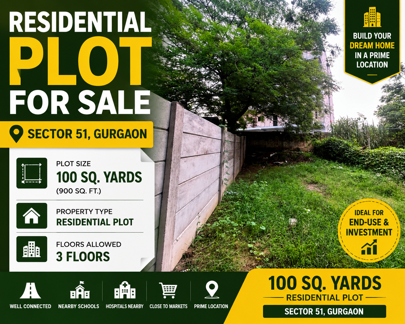 🏡Residential Plot for Sale in Sector 51, Gurgaon📍 – 100 Sq. Yards |