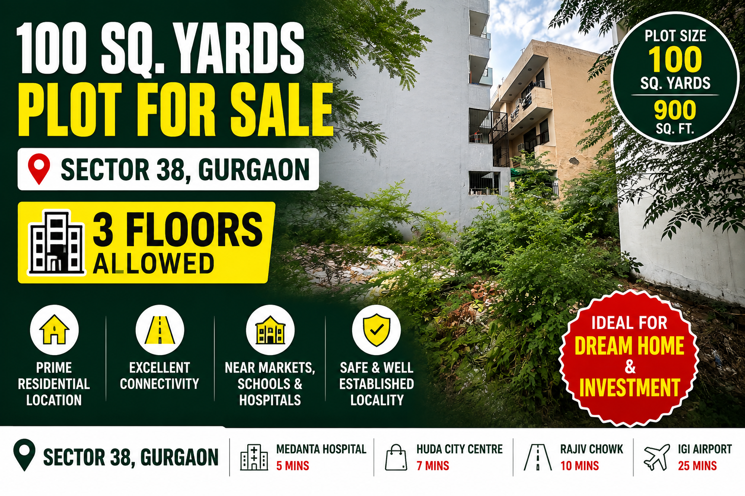 🏡100 sq yards Plot For Sale In sector 38 gurgaon 📍